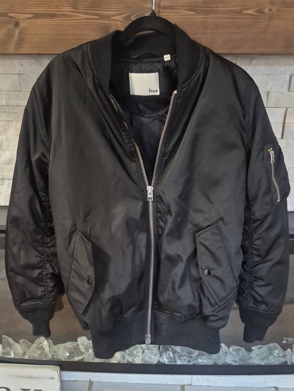 Wilfred Black Bomber Jacket with Silver Zipper